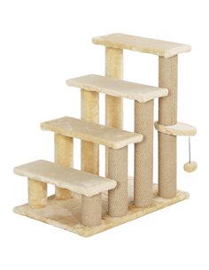 PawHut 4-step Pet Stairs with Scratching Posts, Platforms, Toy Ball, Beige