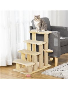 PawHut 4-step Pet Stairs with Scratching Posts, Platforms, Toy Ball, Beige 2