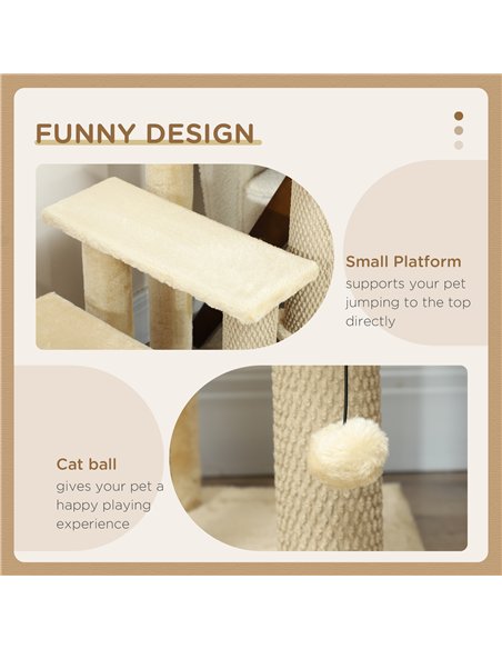 PawHut 4-step Pet Stairs with Scratching Posts, Platforms, Toy Ball, Beige - pic 194228 | FastDaddyshop