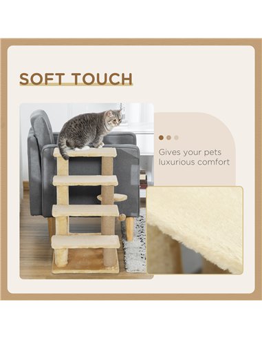 PawHut 4-step Pet Stairs with Scratching Posts, Platforms, Toy Ball, Beige