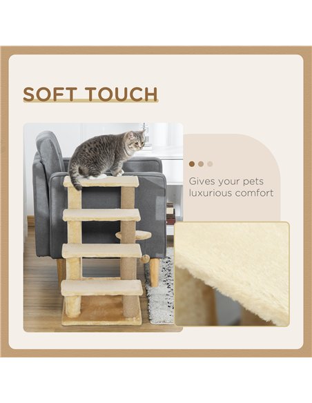 PawHut 4-step Pet Stairs with Scratching Posts, Platforms, Toy Ball, Beige - pic 194229 | FastDaddyshop