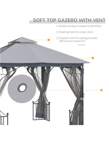 Outsunny 3 x 3 M Garden Gazebo Patio Party Tent Shelter Outdoor Canopy Double Tier Sun Shade Metal Frame Light Grey - pic 19423 | FastDaddyshop