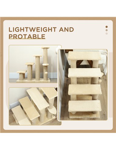 PawHut 4-step Pet Stairs with Scratching Posts, Platforms, Toy Ball, Beige