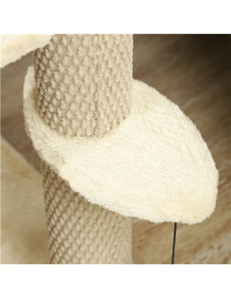 PawHut 4-step Pet Stairs with Scratching Posts, Platforms, Toy Ball, Beige - pic 194231 | FastDaddyshop