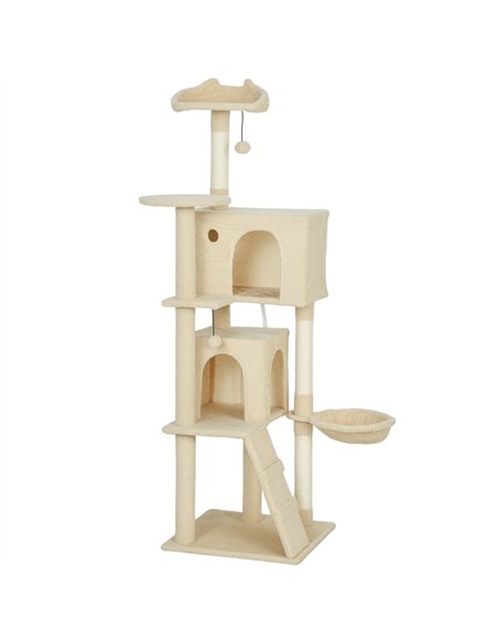 PawHut 160cm Large Cat Tree Tower with Sisal Scratching Posts, Condos, Plush Perches, Hammock, Ladder, Beige - pic 194233 | FastDaddyshop