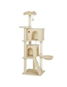 PawHut 160cm Large Cat Tree Tower with Sisal Scratching Posts, Condos, Plush Perches, Hammock, Ladder, Beige