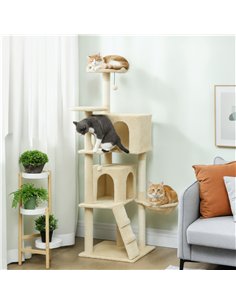 PawHut 160cm Large Cat Tree Tower with Sisal Scratching Posts, Condos, Plush Perches, Hammock, Ladder, Beige 2