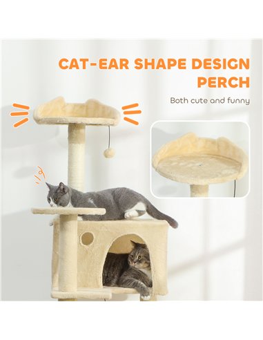 PawHut 160cm Large Cat Tree Tower with Sisal Scratching Posts, Condos, Plush Perches, Hammock, Ladder, Beige