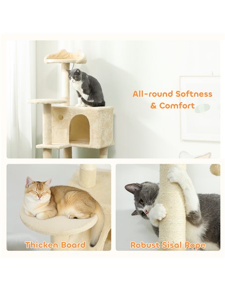 PawHut 160cm Large Cat Tree Tower with Sisal Scratching Posts, Condos, Plush Perches, Hammock, Ladder, Beige - pic 194239 | FastDaddyshop