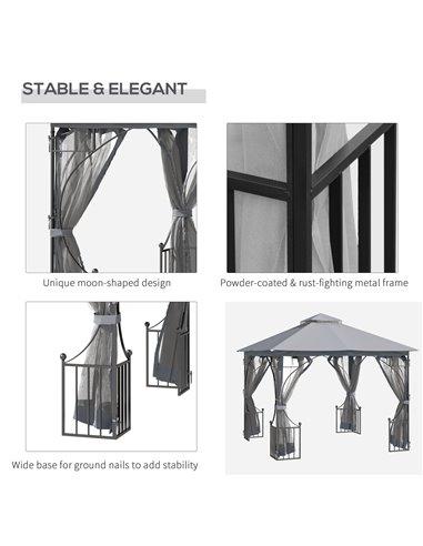 Outsunny 3 x 3 M Garden Gazebo Patio Party Tent Shelter Outdoor Canopy Double Tier Sun Shade Metal Frame Light Grey