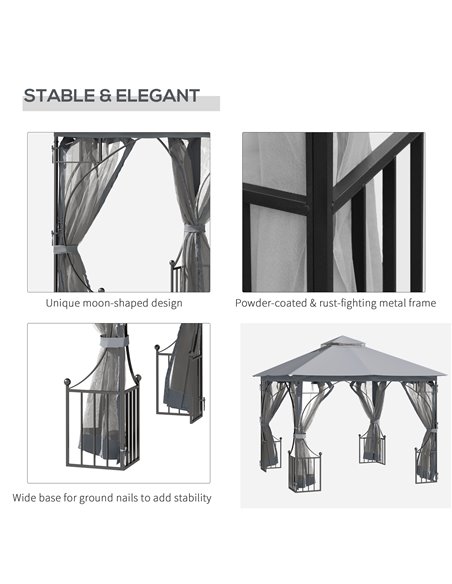 Outsunny 3 x 3 M Garden Gazebo Patio Party Tent Shelter Outdoor Canopy Double Tier Sun Shade Metal Frame Light Grey - pic 19424 | FastDaddyshop