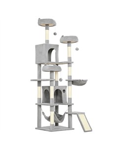 PawHut Cat Tree, 192 cm Large Multi-Level Cat Tower for Indoor Kittens with 8 Scratching Posts, 3 Plush Beds, 2 Hammocks