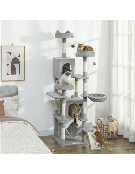 PawHut Cat Tree, 192 cm Large Multi-Level Cat Tower for Indoor Kittens with 8 Scratching Posts, 3 Plush Beds, 2 Hammocks - pic 194243 | FastDaddyshop