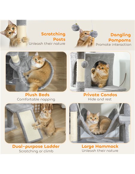 PawHut Cat Tree, 192 cm Large Multi-Level Cat Tower for Indoor Kittens with 8 Scratching Posts, 3 Plush Beds, 2 Hammocks - pic 194246 | FastDaddyshop