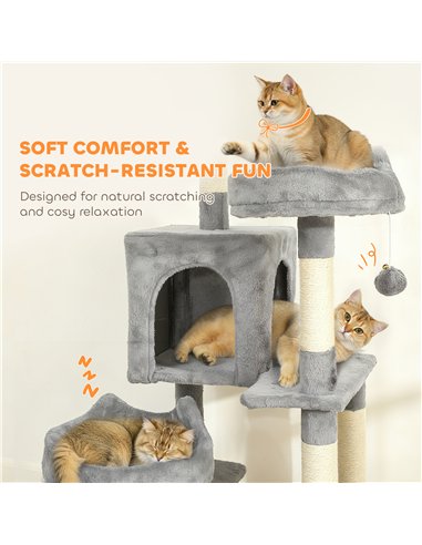 PawHut Cat Tree, 192 cm Large Multi-Level Cat Tower for Indoor Kittens with 8 Scratching Posts, 3 Plush Beds, 2 Hammocks