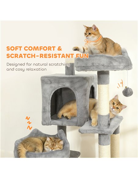 PawHut Cat Tree, 192 cm Large Multi-Level Cat Tower for Indoor Kittens with 8 Scratching Posts, 3 Plush Beds, 2 Hammocks - pic 194248 | FastDaddyshop