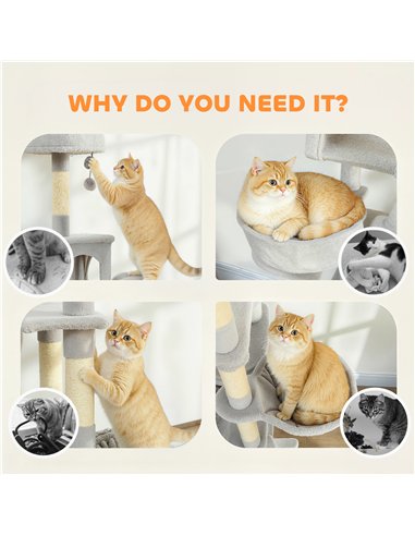 PawHut Cat Tree, 192 cm Large Multi-Level Cat Tower for Indoor Kittens with 8 Scratching Posts, 3 Plush Beds, 2 Hammocks