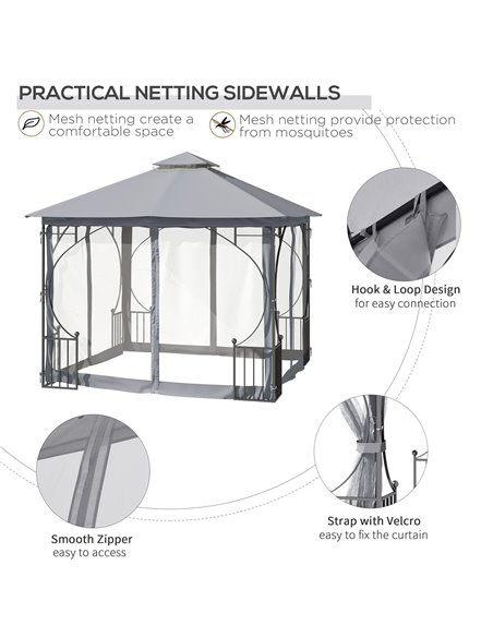 Outsunny 3 x 3 M Garden Gazebo Patio Party Tent Shelter Outdoor Canopy Double Tier Sun Shade Metal Frame Light Grey - pic 19425 | FastDaddyshop