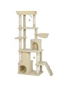 PawHut 170 cm Large Cat Tree, Cat Tower with 7 Scratching Posts, Tunnel, 2 Condos, Hammock, Perch, Ramp, Pompoms, Beige