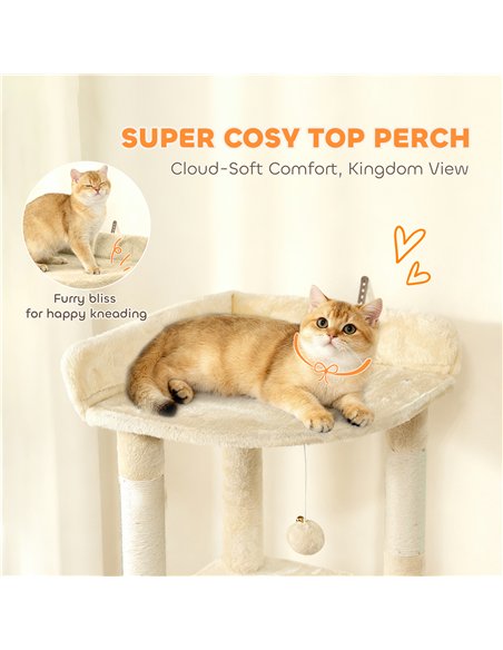 PawHut 170 cm Large Cat Tree, Cat Tower with 7 Scratching Posts, Tunnel, 2 Condos, Hammock, Perch, Ramp, Pompoms, Beige - pic 194255 | FastDaddyshop