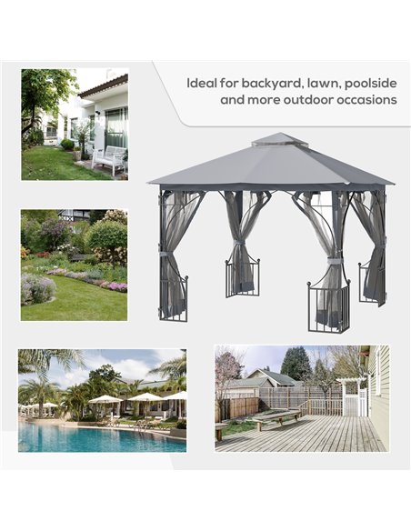 Outsunny 3 x 3 M Garden Gazebo Patio Party Tent Shelter Outdoor Canopy Double Tier Sun Shade Metal Frame Light Grey - pic 19426 | FastDaddyshop
