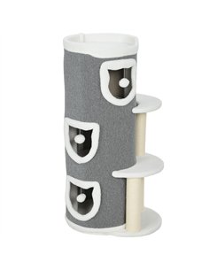 PawHut 101 cm Cat Tree with Sisal Scratching Posts, 3 Barrel Condos, 3 Platforms, for Indoor Cats to Rest and Play
