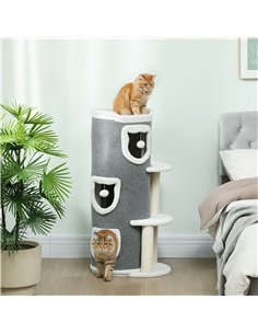 PawHut 101 cm Cat Tree with Sisal Scratching Posts, 3 Barrel Condos, 3 Platforms, for Indoor Cats to Rest and Play 2