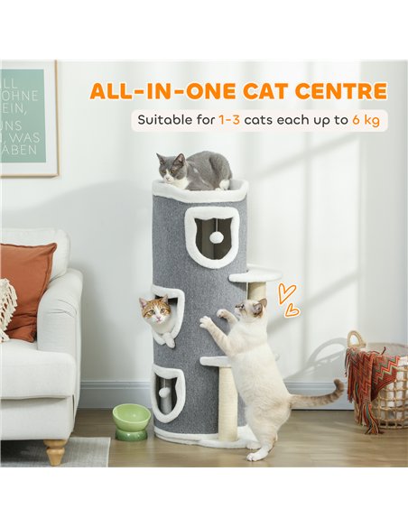 PawHut 101 cm Cat Tree with Sisal Scratching Posts, 3 Barrel Condos, 3 Platforms, for Indoor Cats to Rest and Play - pic 194263 | FastDaddyshop