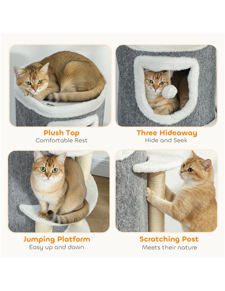 PawHut 101 cm Cat Tree with Sisal Scratching Posts, 3 Barrel Condos, 3 Platforms, for Indoor Cats to Rest and Play - pic 194264 | FastDaddyshop