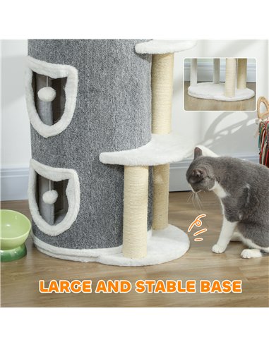 PawHut 101 cm Cat Tree with Sisal Scratching Posts, 3 Barrel Condos, 3 Platforms, for Indoor Cats to Rest and Play