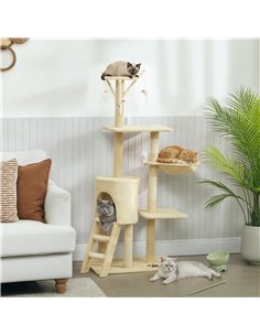 PawHut Multi-Level Cat Tower, 134cm Cat Tree with Condo and Sisal Scratching Posts for Indoor Kittens, Beige 2
