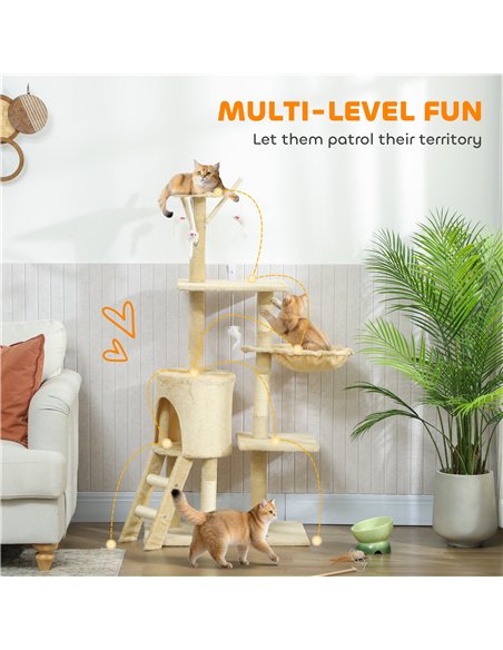 PawHut Multi-Level Cat Tower, 134cm Cat Tree with Condo and Sisal Scratching Posts for Indoor Kittens, Beige - pic 194281 | FastDaddyshop