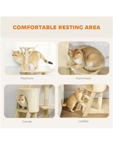 PawHut Multi-Level Cat Tower, 134cm Cat Tree with Condo and Sisal Scratching Posts for Indoor Kittens, Beige