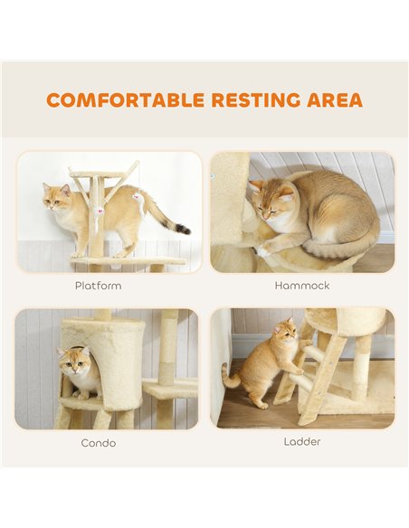 PawHut Multi-Level Cat Tower, 134cm Cat Tree with Condo and Sisal Scratching Posts for Indoor Kittens, Beige - pic 194282 | FastDaddyshop