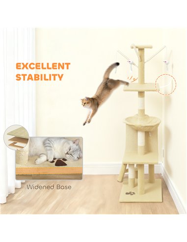 PawHut Multi-Level Cat Tower, 134cm Cat Tree with Condo and Sisal Scratching Posts for Indoor Kittens, Beige
