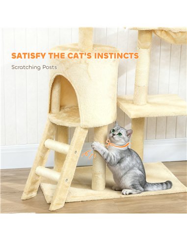 PawHut Multi-Level Cat Tower, 134cm Cat Tree with Condo and Sisal Scratching Posts for Indoor Kittens, Beige