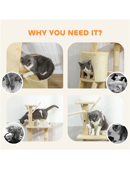 PawHut Multi-Level Cat Tower, 134cm Cat Tree with Condo and Sisal Scratching Posts for Indoor Kittens, Beige - pic 194285 | FastDaddyshop
