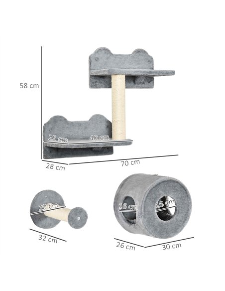 PawHut 5PCs Cat Wall Furniture with Perch, Cat House, Scratching Post - pic 194289 | FastDaddyshop