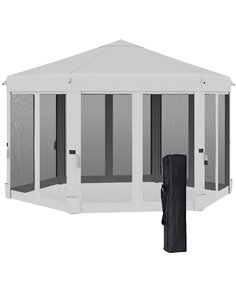 Outsunny 3.2m Pop Up Hexagonal Gazebo with Mesh Sidewalls, Handy Bag, Light Grey