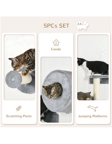 PawHut 5PCs Cat Wall Furniture with Perch, Cat House, Scratching Post