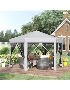 Outsunny 3.2m Pop Up Hexagonal Gazebo with Mesh Sidewalls, Handy Bag, Light Grey 2