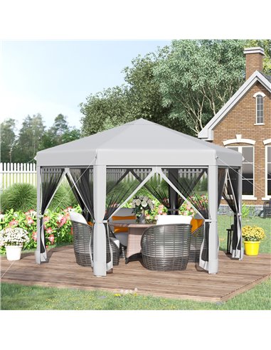 Outsunny 3.2m Pop Up Hexagonal Gazebo with Mesh Sidewalls, Handy Bag, Light Grey