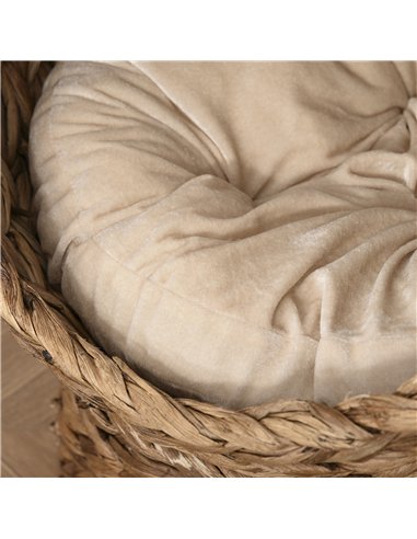 PawHut Woven Banana Leaf Elevated Cat Bed Wicker Kitten Basket Pet Den, House Cosy Cave with Soft Cushion Dome 50x42x60cm Brown