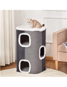 PawHut Cat Barrel Scratching Post Cat Tree for Indoor Cats Kitten Climbing Frame Pet Play Tower Soft Plush & Lamb Fleece Grey 2