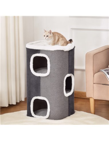 PawHut Cat Barrel Scratching Post Cat Tree for Indoor Cats Kitten Climbing Frame Pet Play Tower Soft Plush & Lamb Fleece Grey