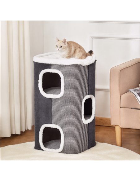 PawHut Cat Barrel Scratching Post Cat Tree for Indoor Cats Kitten Climbing Frame Pet Play Tower Soft Plush & Lamb Fleece Grey - pic 194315 | FastDaddyshop