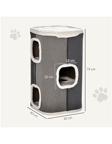 PawHut Cat Barrel Scratching Post Cat Tree for Indoor Cats Kitten Climbing Frame Pet Play Tower Soft Plush & Lamb Fleece Grey