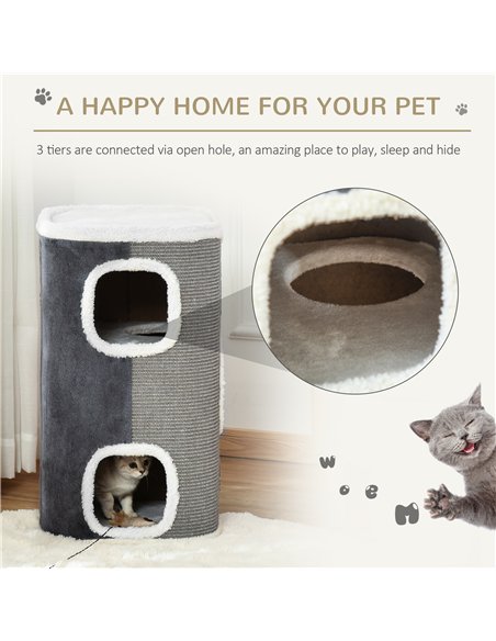 PawHut Cat Barrel Scratching Post Cat Tree for Indoor Cats Kitten Climbing Frame Pet Play Tower Soft Plush & Lamb Fleece Grey - pic 194317 | FastDaddyshop
