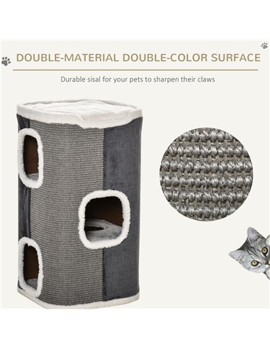 PawHut Cat Barrel Scratching Post Cat Tree for Indoor Cats Kitten Climbing Frame Pet Play Tower Soft Plush & Lamb Fleece Grey