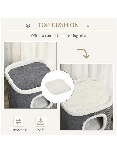 PawHut Cat Barrel Scratching Post Cat Tree for Indoor Cats Kitten Climbing Frame Pet Play Tower Soft Plush & Lamb Fleece Grey - pic 194320 | FastDaddyshop